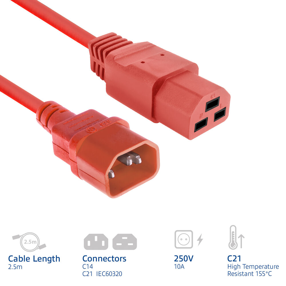 ACT Netsnoer C14 - C21 IEC60320 rood 2,5 m - Afbeelding 3
