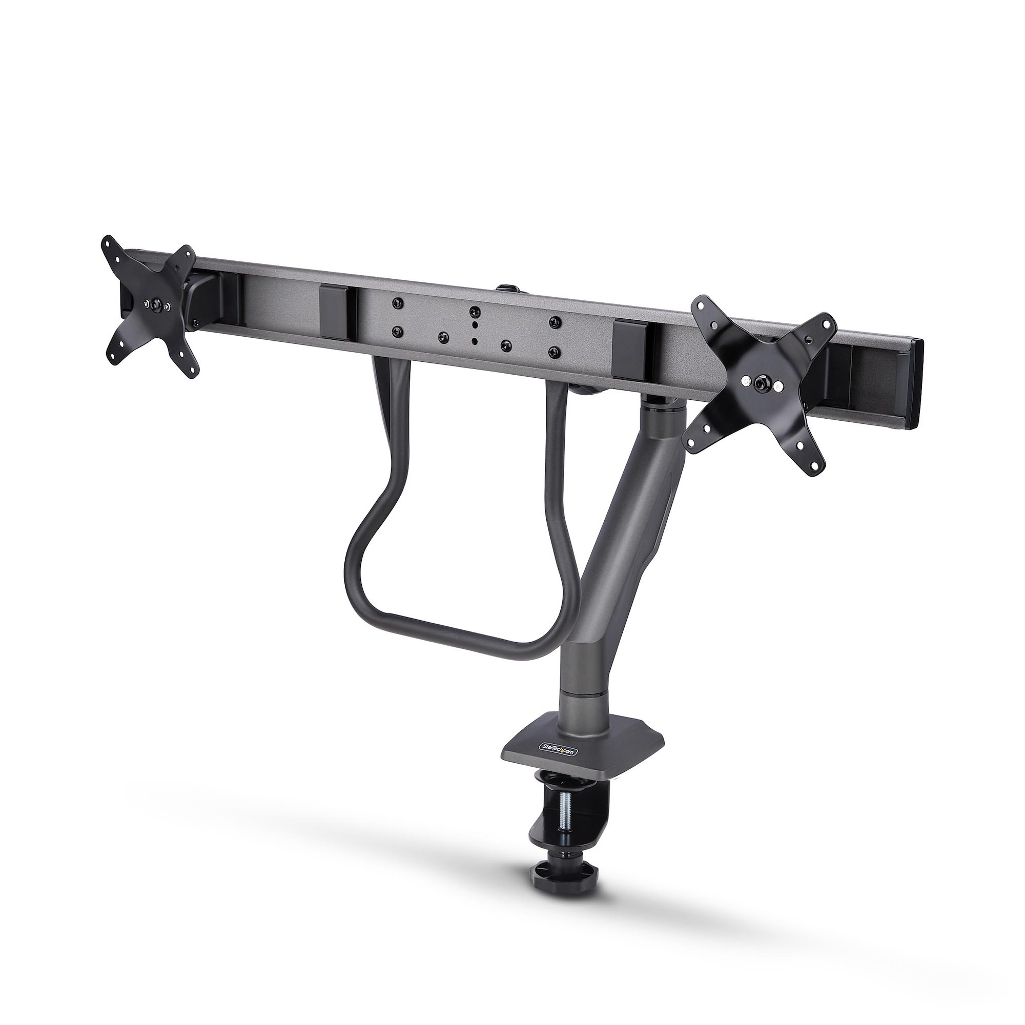 StarTech.com Dual Monitor Arm met Crossbar voor Bureau, Tot 27 inch Schermen, VESA 75x75/100x100, Max 15kg, C-klem, Volledig Scharnierend, Arm met Veermechanisme, TAA
