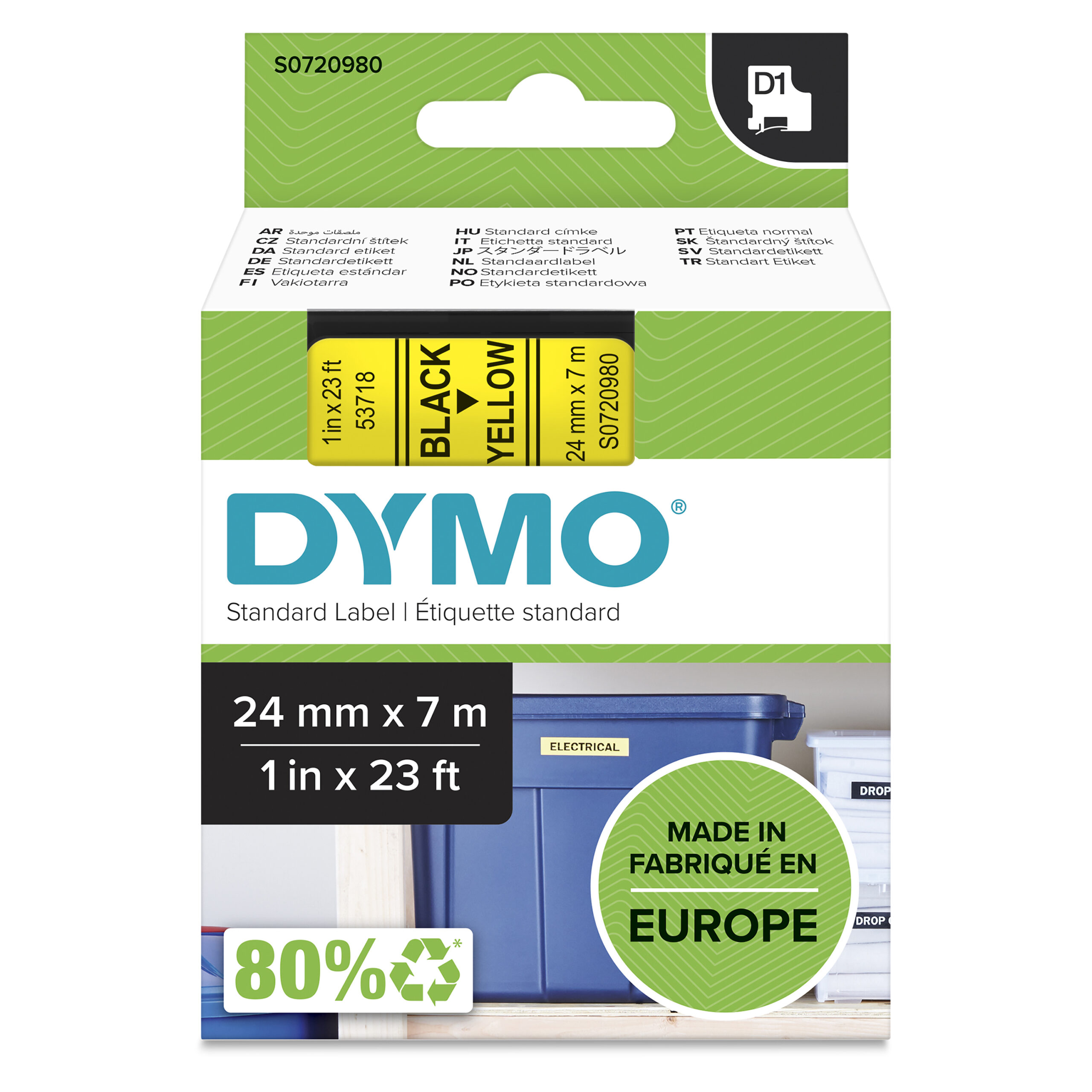DYMO originele D1 labels | Zwarte Tekst op Geel Label | 24 mm x 7 m | Zelfklevende etiketten voor de LabelManager labelprinter | gemaakt in Europa - Afbeelding 2