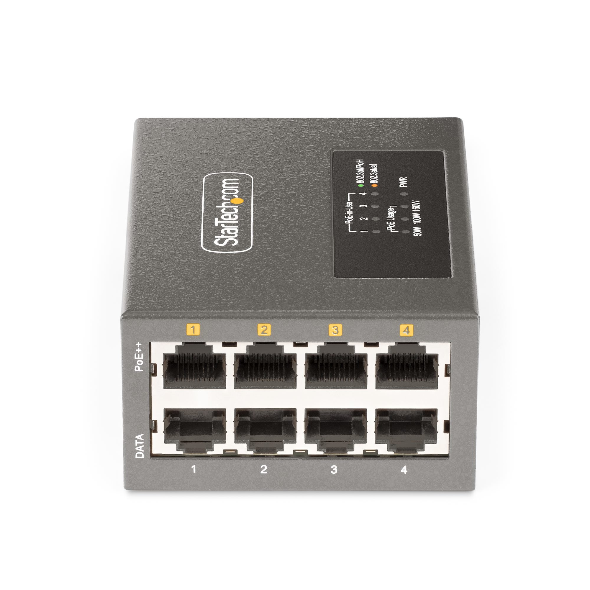StarTech.com 4-Port Multi-Gigabit PoE++ Injector, 5/2.5/1G Ethernet (NBASE-T), PoE/PoE+/PoE++ (802.3af/802.3at/802.3bt), 160W PoE Budget, Wand/DIN Rail Monteerbaar, Onbeheerd - Afbeelding 4