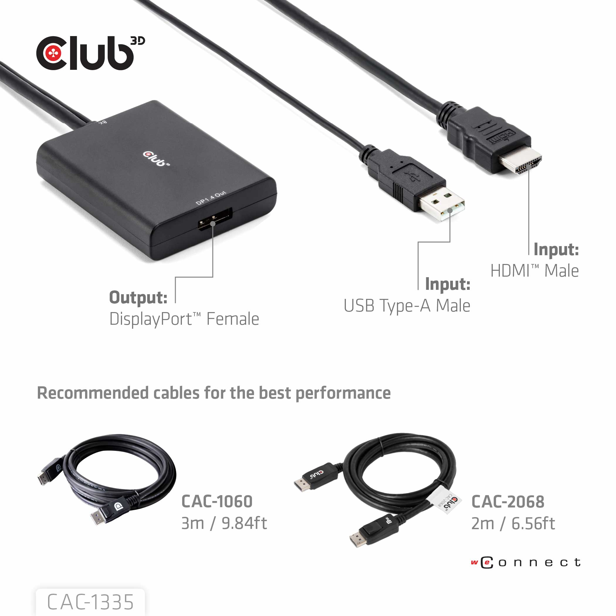 CLUB3D HDMI + Micro USB to DisplayPort™ 4K120Hz or 8K30Hz M/F Active Adapter - Afbeelding 3