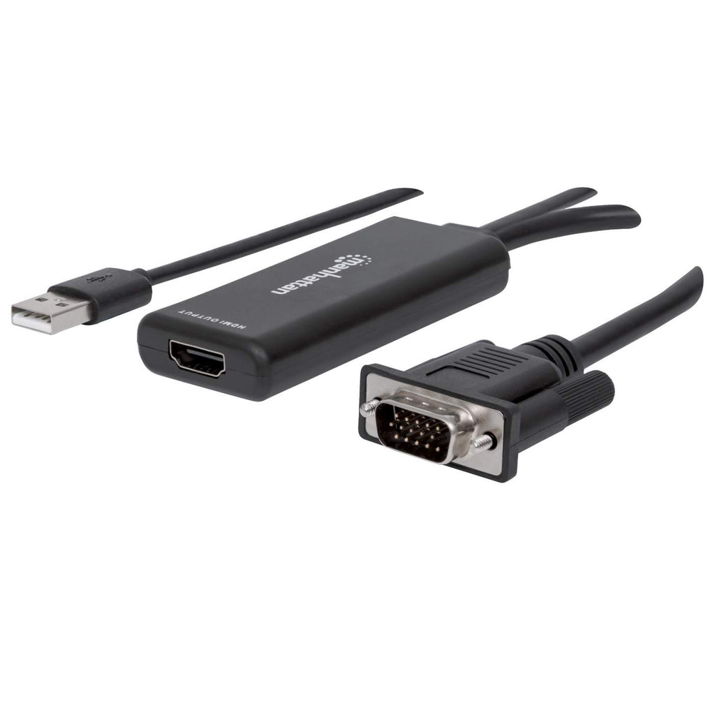 Manhattan VGA en USB-A naar HDMI converter, 1080p@60Hz, analoge VGA-video + USB-audio naar HDMI, zwart, 3 jaar garantie