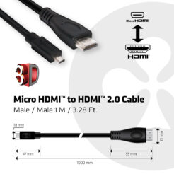 CLUB3D Micro HDMI™ naar HDMI™ 2.0 4K60Hz Kabel 1M - Afbeelding 4