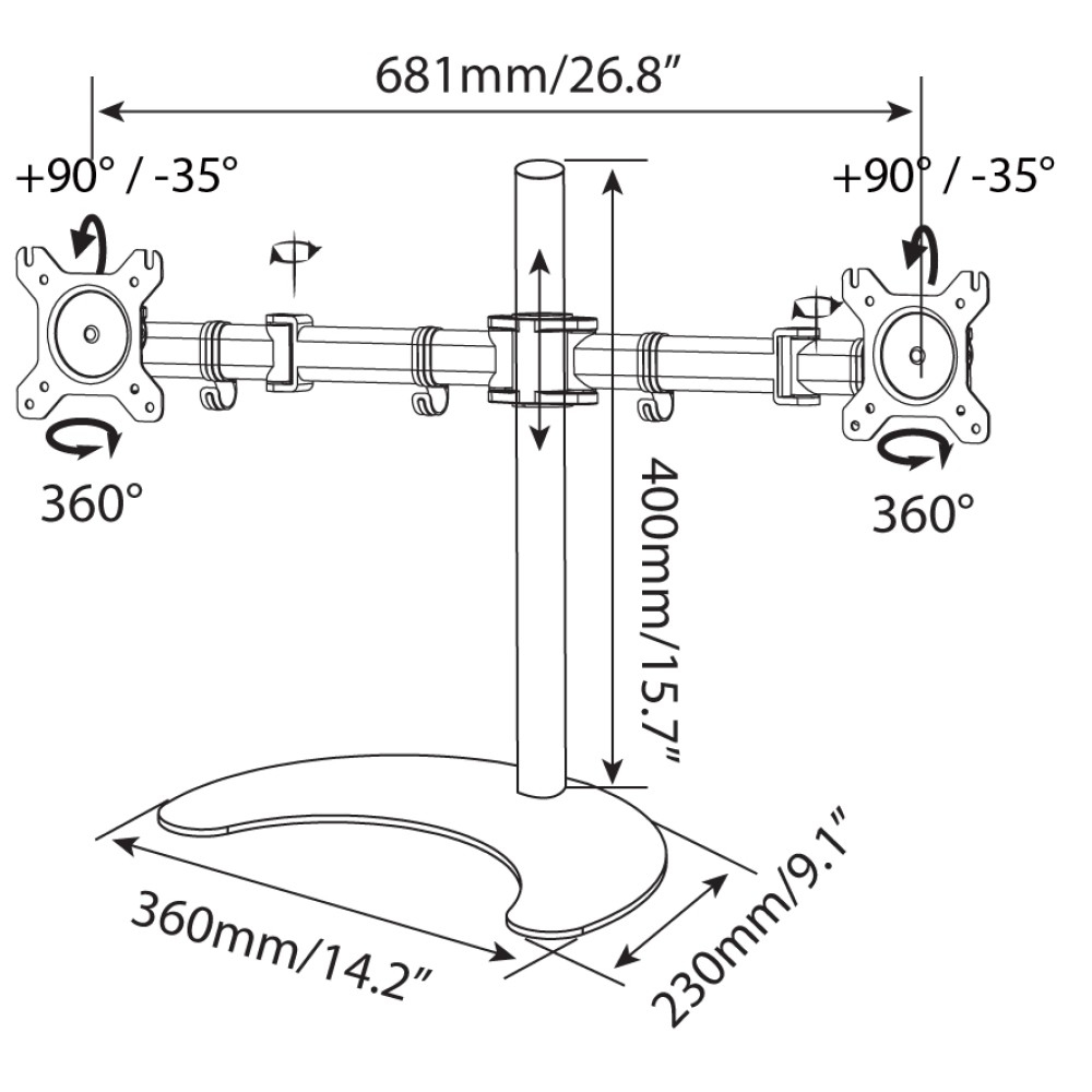 Techly Desk Stand for 2 Monitor 13-27" with Base h.400m ICA-LCD 3410 68,6 cm (27") Bureau Zwart - Afbeelding 4