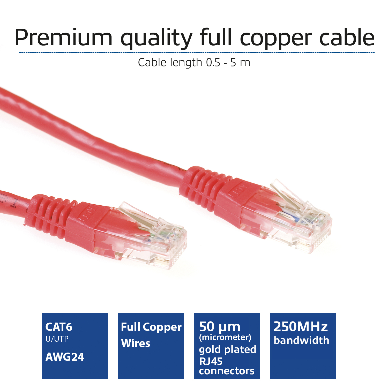 ACT Rode 1,5 meter U/UTP CAT6 patchkabel met RJ45 connectoren - Afbeelding 3