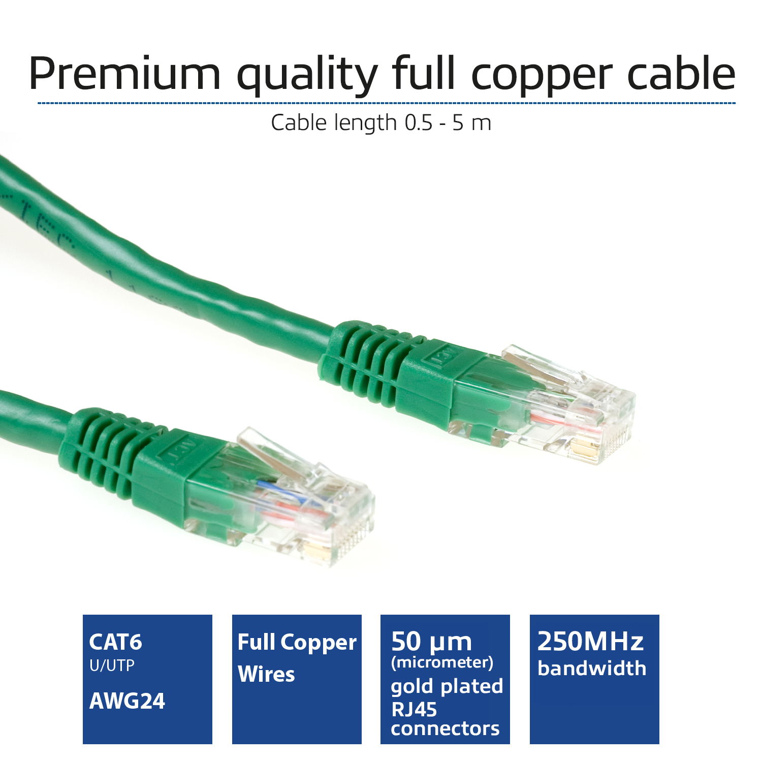 ACT Groene 0,5 meter U/UTP CAT6 patchkabel met RJ45 connectoren - Afbeelding 3