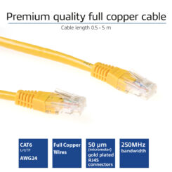 ACT Gele 0,5 meter U/UTP CAT6 patchkabel met RJ45 connectoren - Afbeelding 3