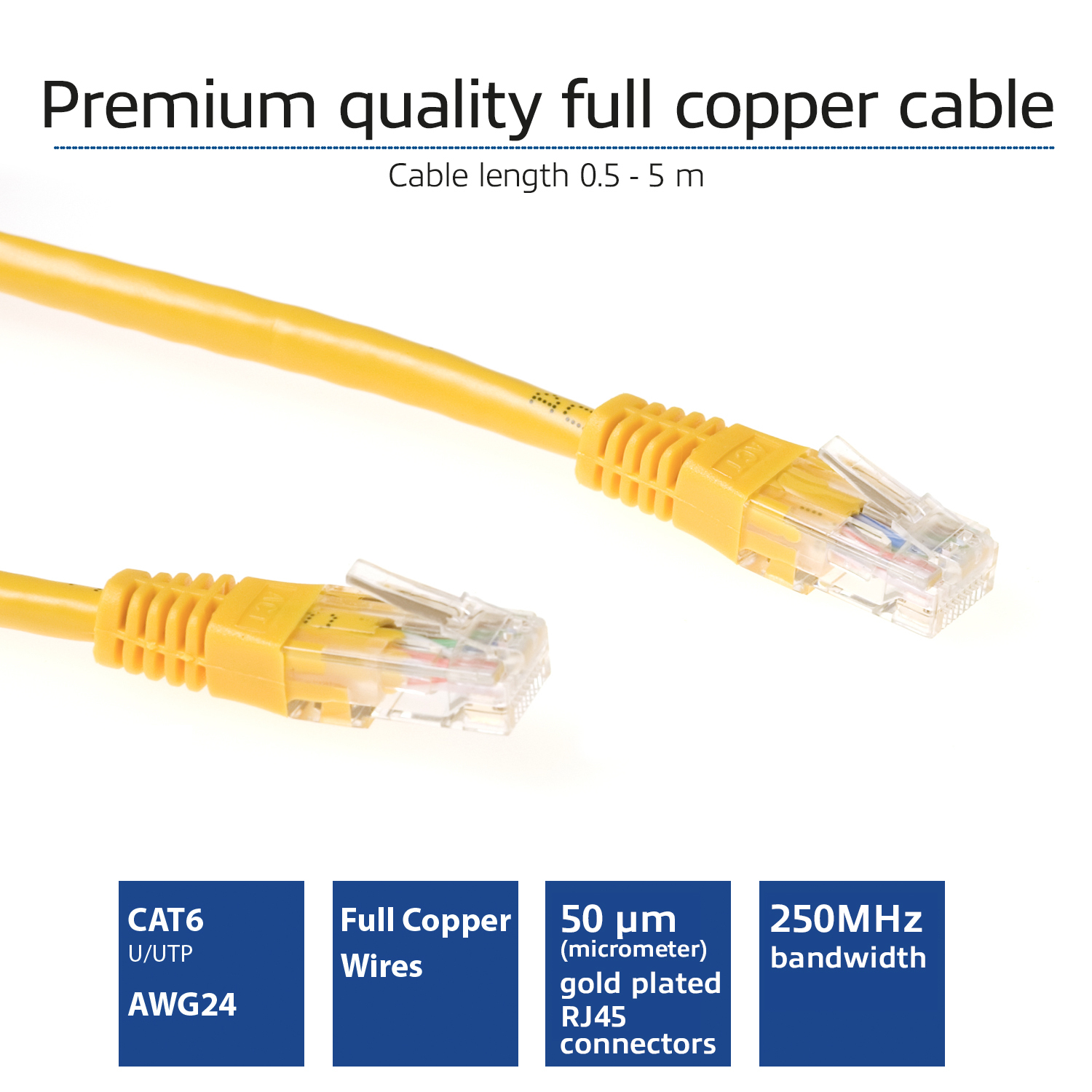 ACT Gele 0,25 meter U/UTP CAT6 patchkabel met RJ45 connectoren - Afbeelding 3