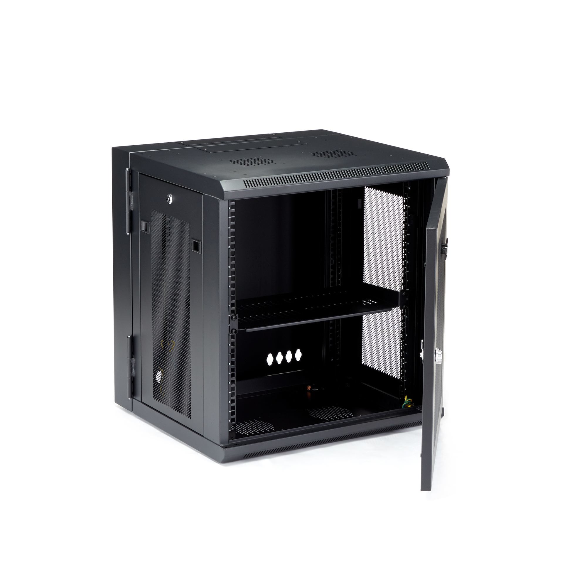 StarTech.com 4 Post 12U Wandmonteerbare Netwerkkast met 1U Schap, 19" Scharnierende Patchkast voor Data/AV/Electronica/Computer Apparatuur, Veelzijdig Geventileerd Server Rack, Vergrendelbaar - Afbeelding 5