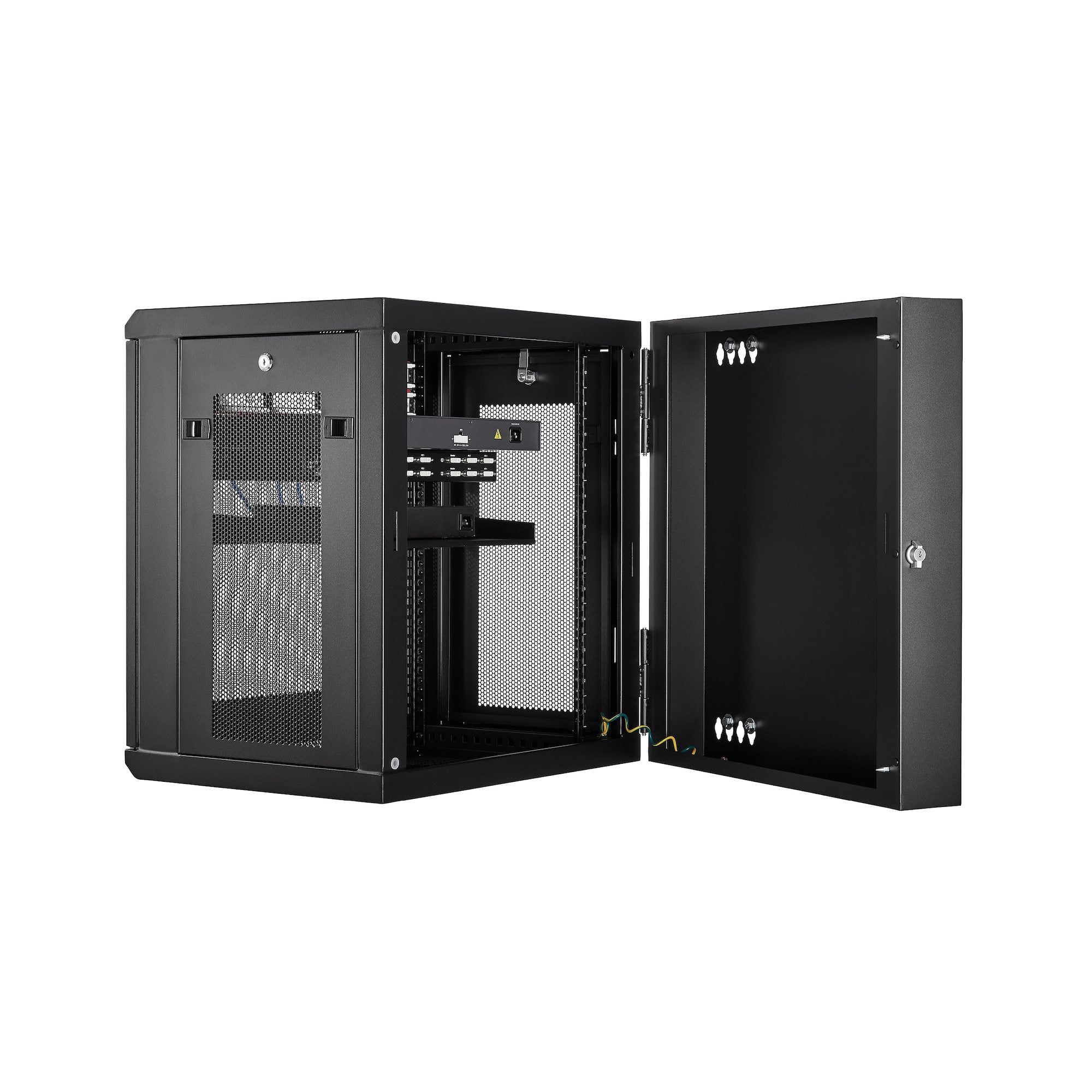 StarTech.com 4 Post 12U Wandmonteerbare Netwerkkast met 1U Schap, 19" Scharnierende Patchkast voor Data/AV/Electronica/Computer Apparatuur, Veelzijdig Geventileerd Server Rack, Vergrendelbaar - Afbeelding 6