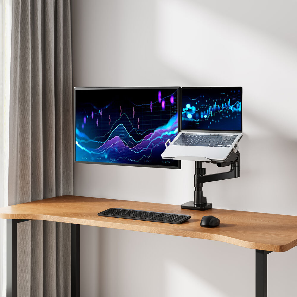 ACT Monitorarm 49" met laptophouder office premium, gasveer, paalbevestiging, 1 scherm - Afbeelding 8