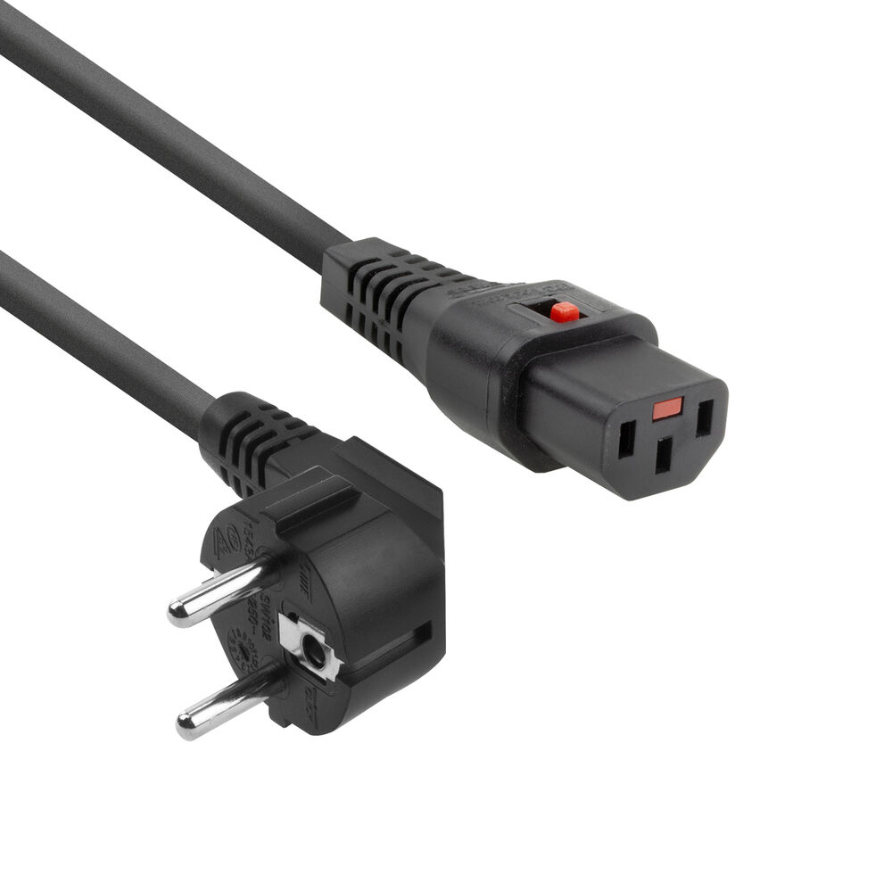 ACT Netsnoer CEE 7/7 male (haaks) - C13 IEC Lock zwart 2 m, EL182S, 5-Pack - Afbeelding 2