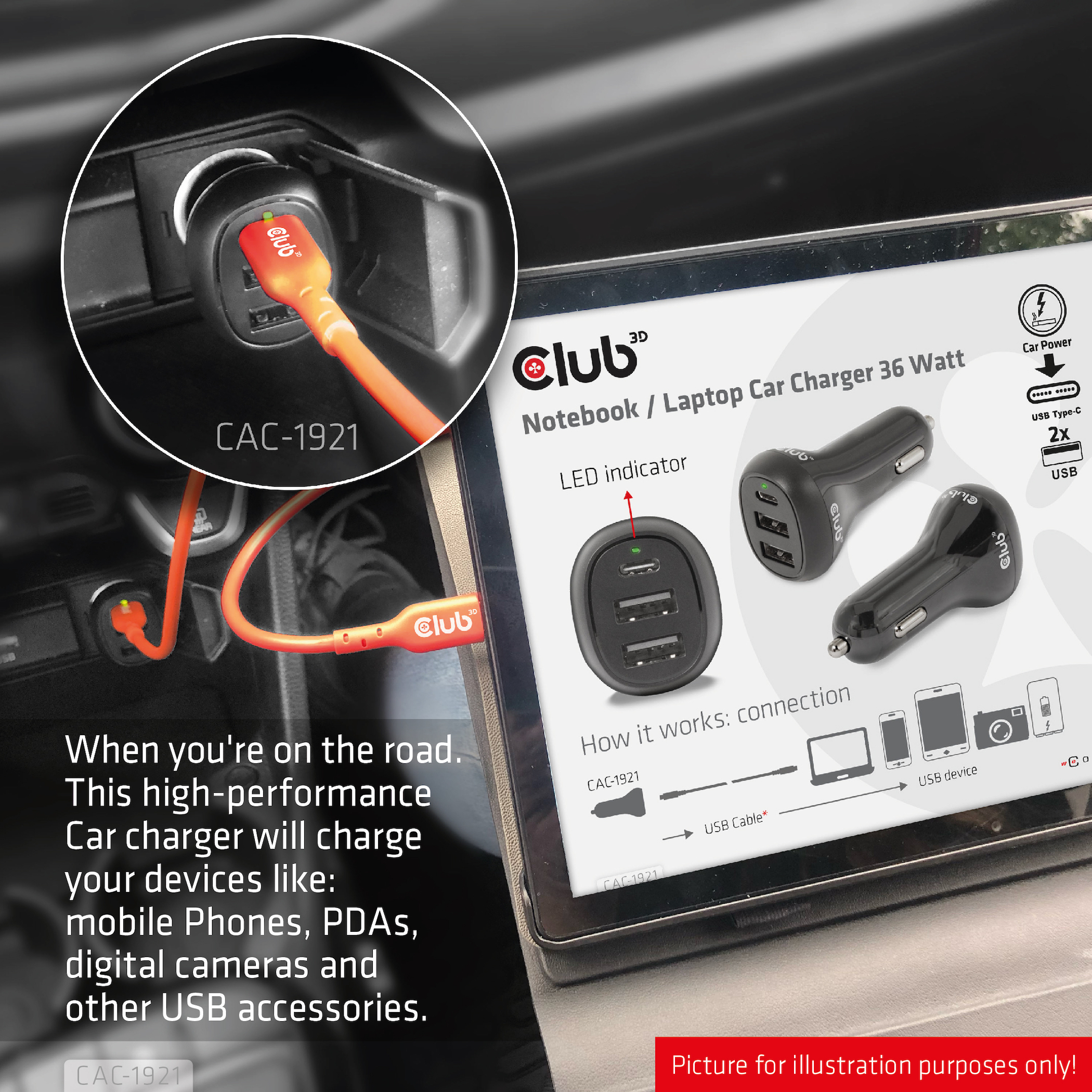 CLUB3D Notebook / Laptop Car Charger 36 Watt - Afbeelding 5