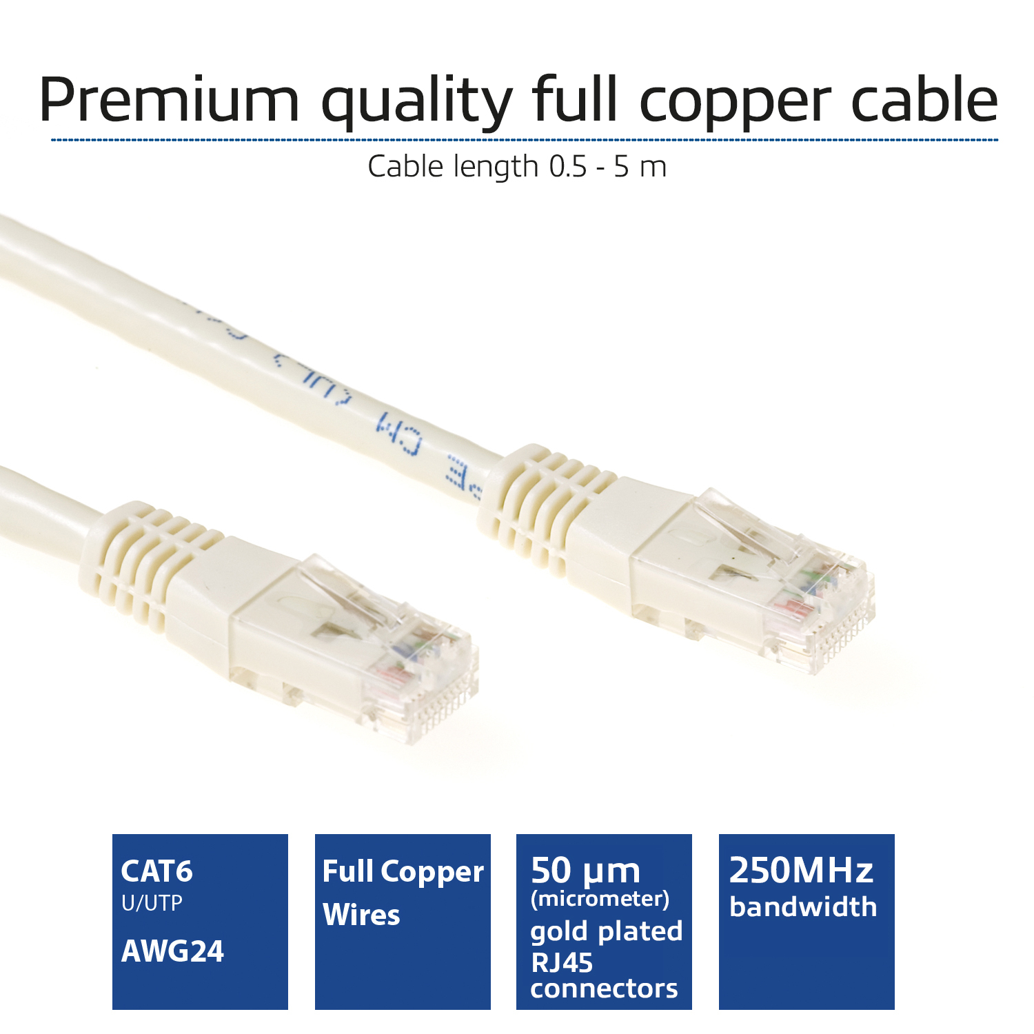 ACT Ivoor 10 meter U/UTP CAT6 patchkabel met RJ45 connectoren - Afbeelding 3