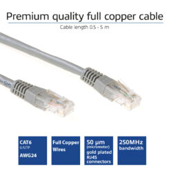 ACT Grijze 2 meter U/UTP CAT6 patchkabel met RJ45 connectoren - Afbeelding 3