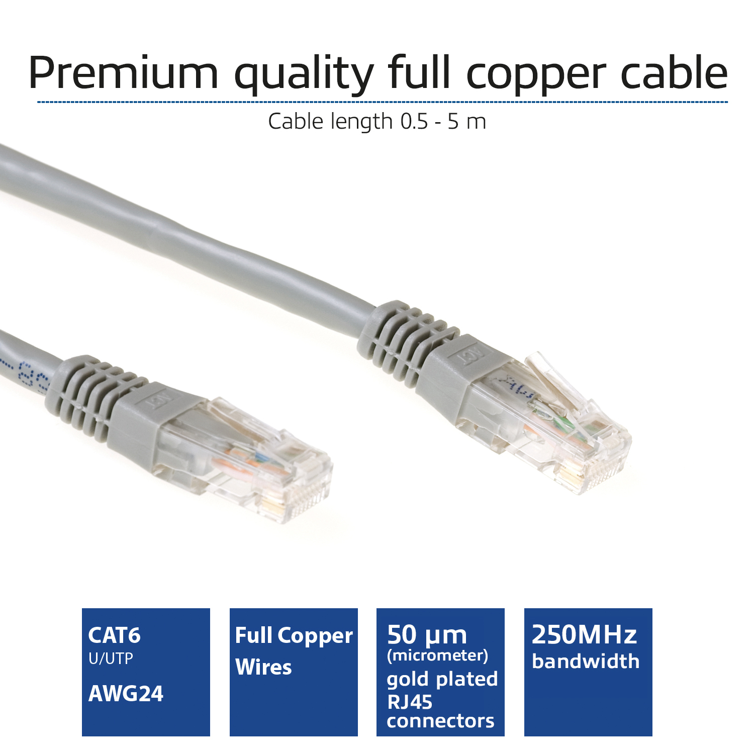 ACT Grijze 2 meter U/UTP CAT6 patchkabel met RJ45 connectoren - Afbeelding 3