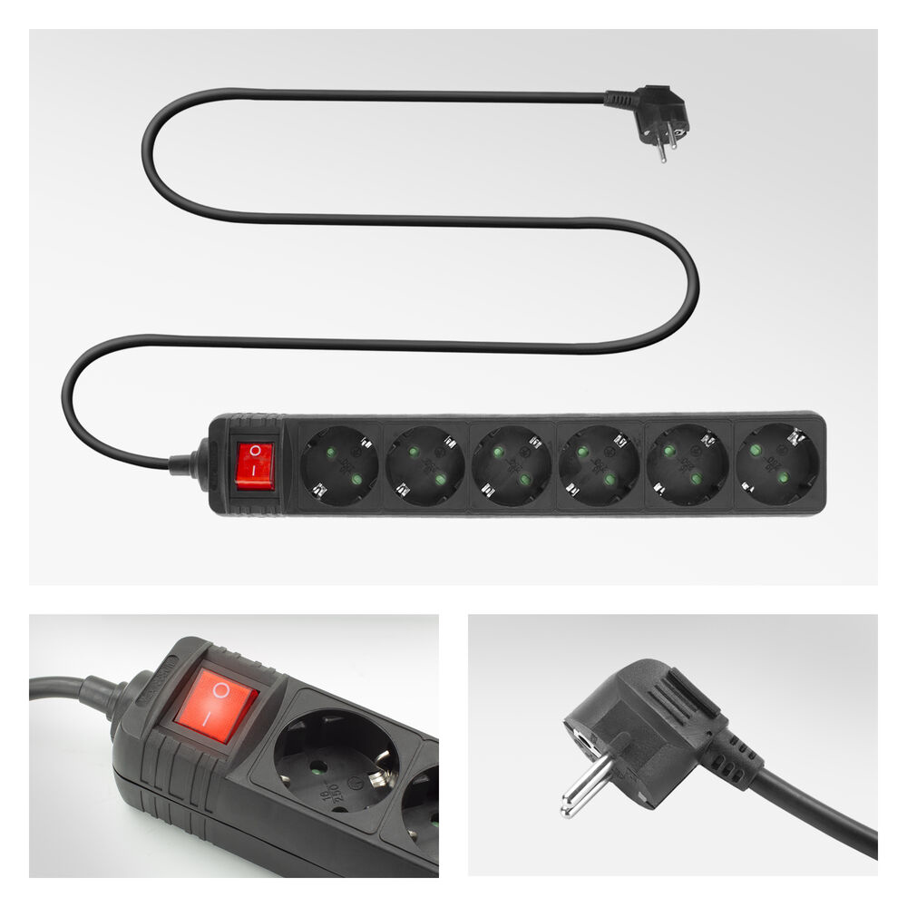 ACT Stekkerdoos met lichtgevende schakelaar, 6 sockets, 3 m, zwart - Afbeelding 5