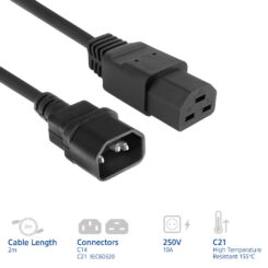 ACT Netsnoer C14 - C21 IEC60320 zwart 2 m - Afbeelding 3
