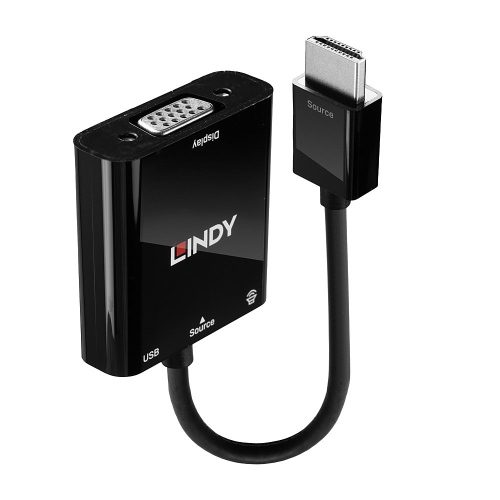 Lindy 38285 video kabel adapter 0,1 m HDMI Type A (Standaard) VGA (D-Sub) Zwart
