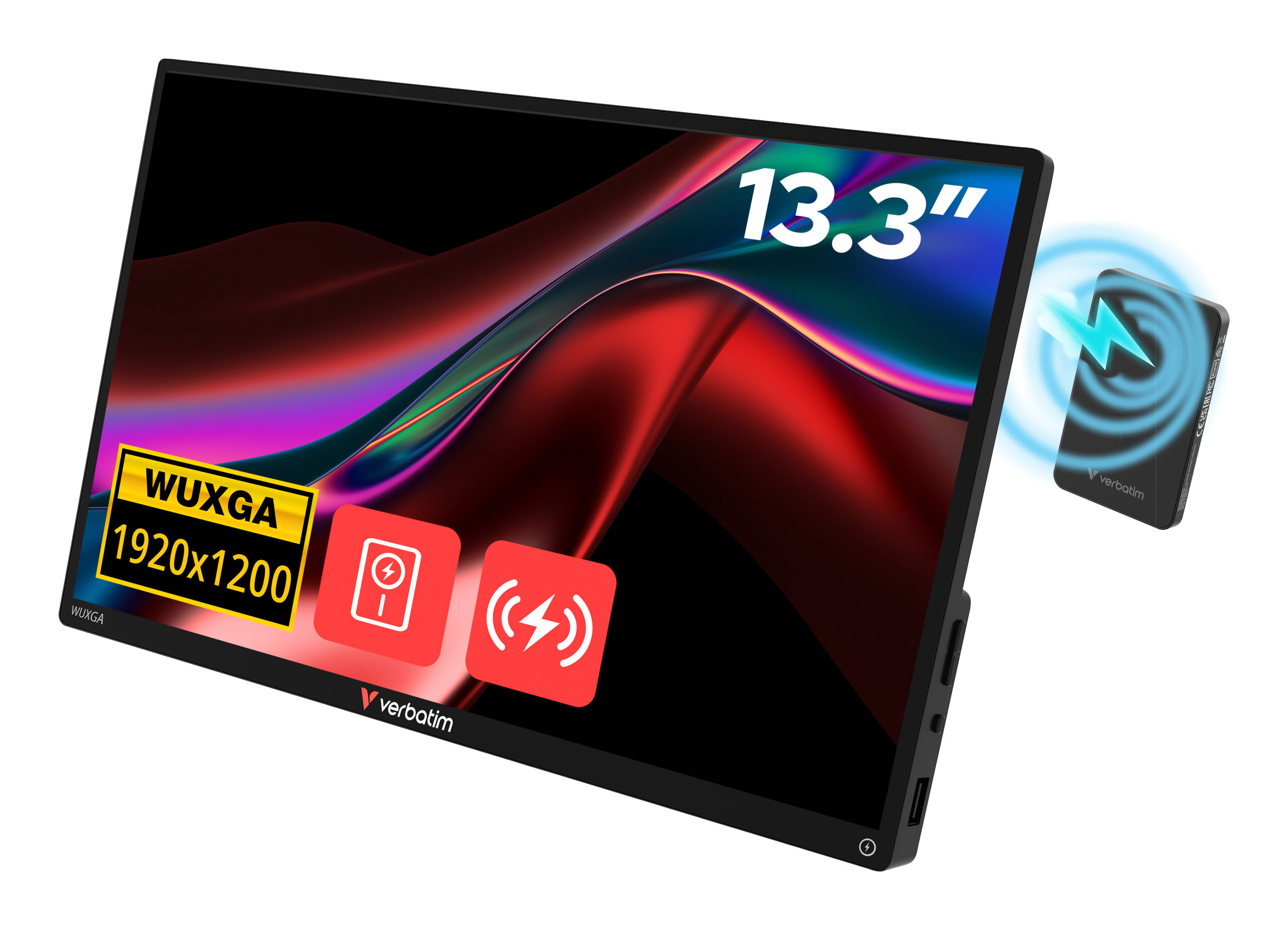 Verbatim 32087 Draagbare televisie en monitoor Draagbare monitor Zwart 33,8 cm (13.3") 1920 x 1200 Pixels