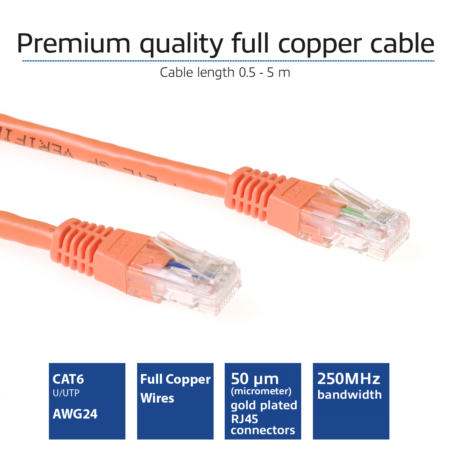 ACT Oranje 1 meter U/UTP CAT6 patchkabel met RJ45 connectoren - Afbeelding 3