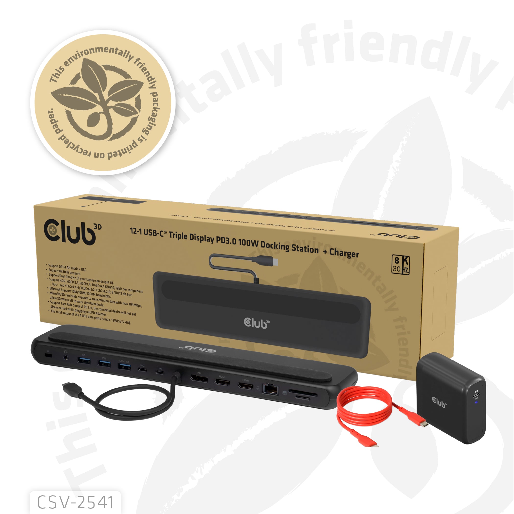 CLUB3D CSV-2541 laptop dock & poortreplicator Docking USB 3.2 Gen 1 (3.1 Gen 1) Type-C Zwart - Afbeelding 4