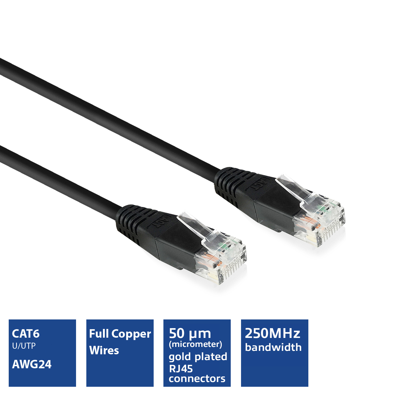ACT Zwarte 7 meter U/UTP CAT6 patchkabel met RJ45 connectoren - Afbeelding 3