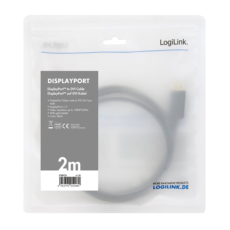 LogiLink CV0131 video kabel adapter 2 m DisplayPort DVI Zwart - Afbeelding 7