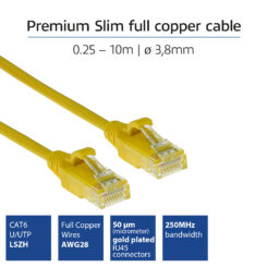 ACT Gele 5 meter LSZH U/UTP CAT6 datacenter slimline patchkabel snagless met RJ45 connectoren - Afbeelding 3