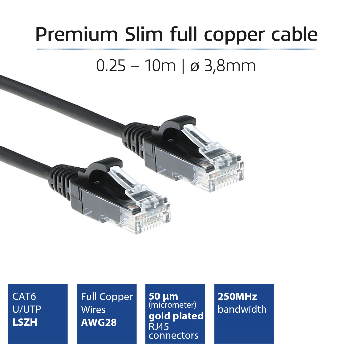 ACT Zwarte 1 meter LSZH U/UTP CAT6 datacenter slimline patchkabel snagless met RJ45 connectoren - Afbeelding 3