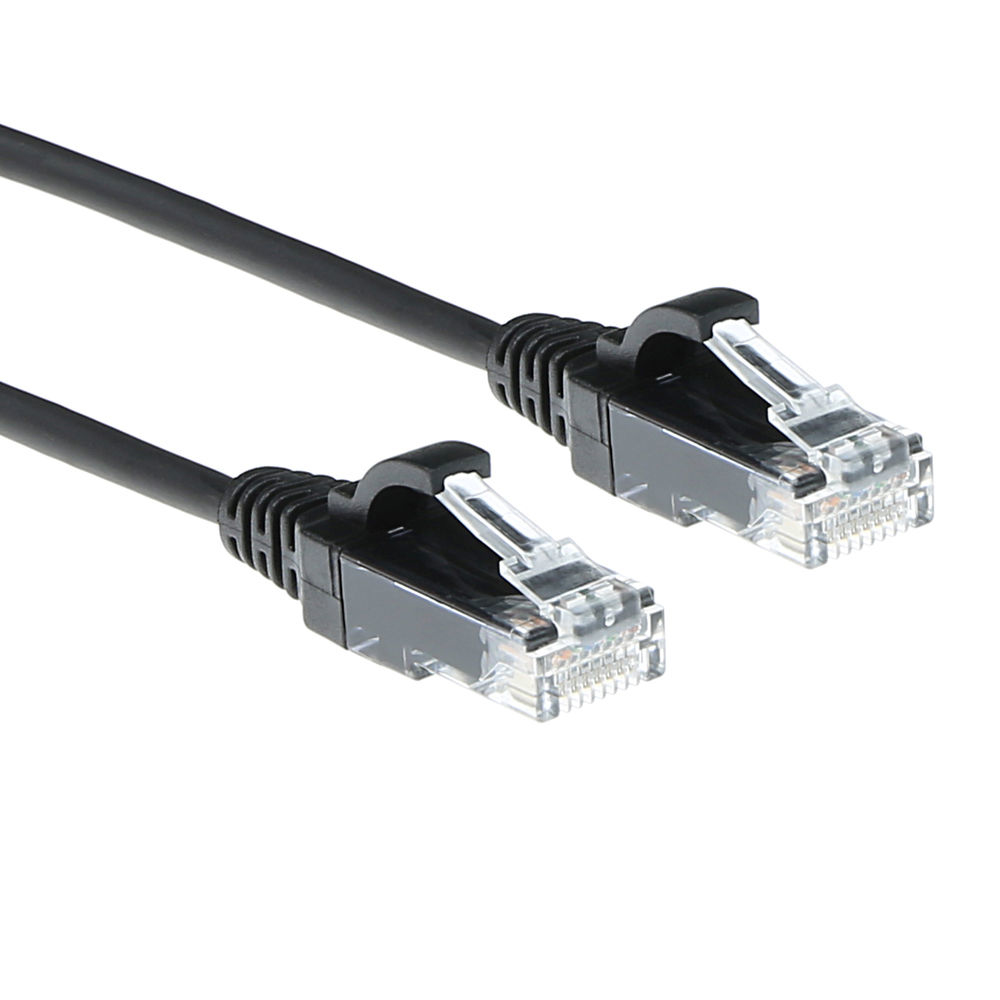 ACT Zwarte 1 meter LSZH U/UTP CAT6 datacenter slimline patchkabel snagless met RJ45 connectoren