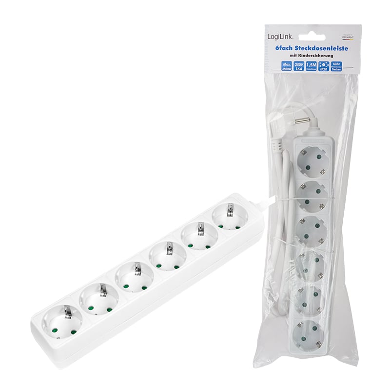 LogiLink LPS238 power uitbreiding 1,5 m 6 AC-uitgang(en) Binnen Wit - Afbeelding 5