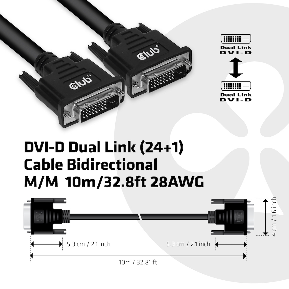 CLUB3D DVI-D Dual Link (24+1) Cable Bidirectional M/M 10m/ - Afbeelding 5