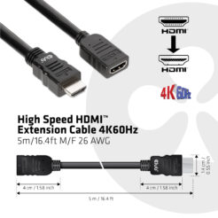 CLUB3D High Speed HDMI™ Extension Cable 4K60Hz M/F 5m/16.4ft 26 AWG - Afbeelding 4