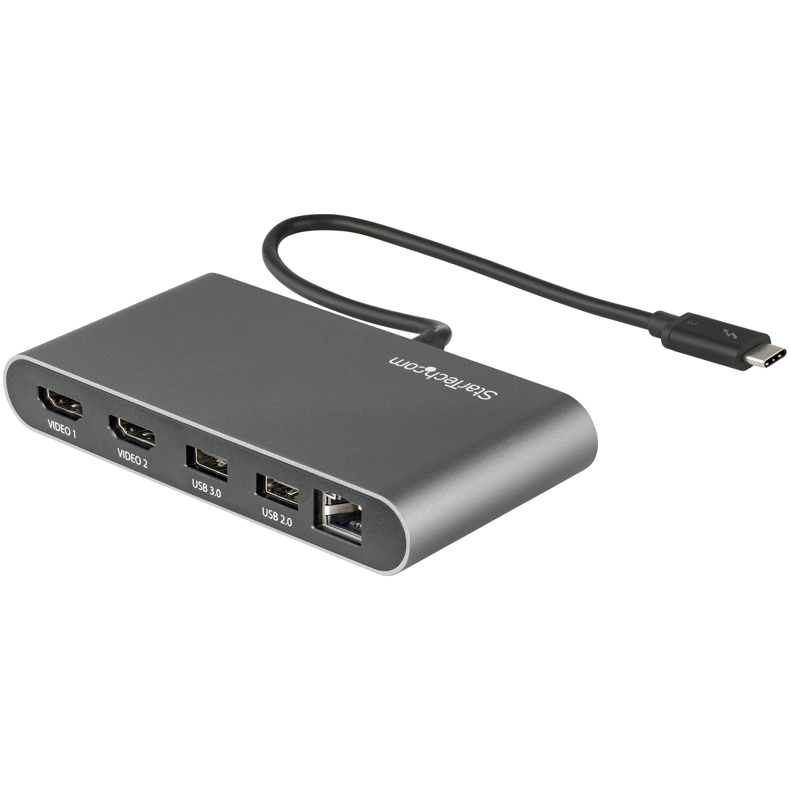 StarTech.com Dual-Monitor Thunderbolt Mini Dock, 4K 60Hz HDMI, Driverloze Hub voor Windows & Mac, Gigabit Ethernet, 1x USB-A (USB 5Gbps), 28cm Kabel