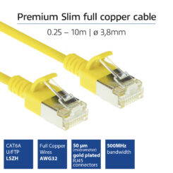 ACT Gele 5 meter LSZH U/FTP CAT6A datacenter slimline patchkabel snagless met RJ45 connectoren - Afbeelding 3
