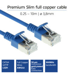ACT Blauwe 2 meter LSZH U/FTP CAT6A datacenter slimline patchkabel snagless met RJ45 connectoren - Afbeelding 3