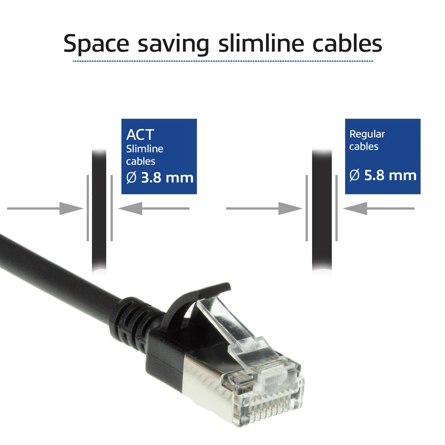 ACT Zwarte 3 meter LSZH U/FTP CAT6A datacenter slimline patchkabel snagless met RJ45 connectoren - Afbeelding 4