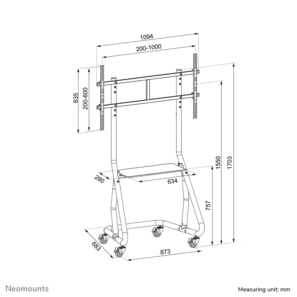 Neomounts NS-M3800BLACK TV trolley 60-100" - Afbeelding 15