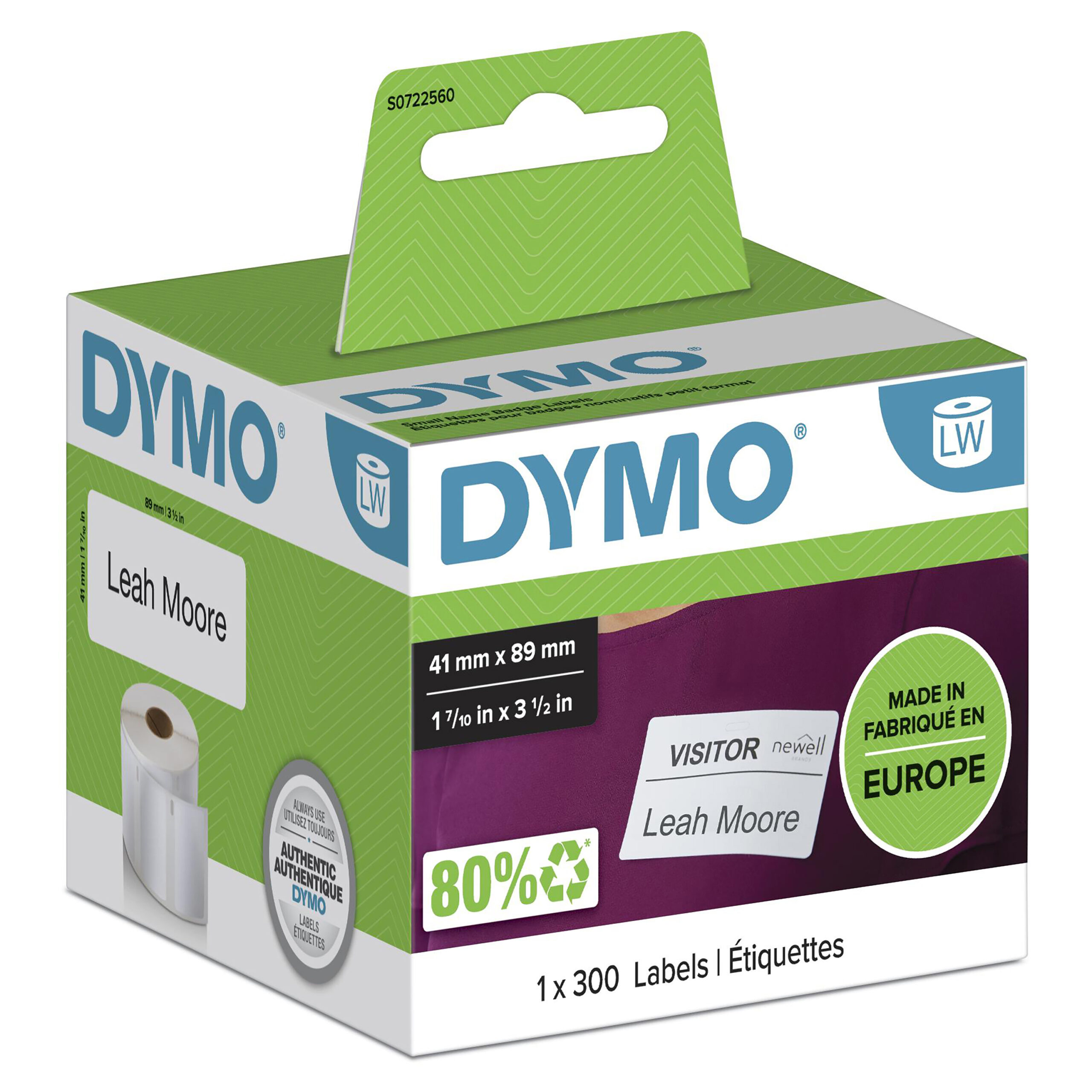 DYMO originele LabelWriter kleine naambadgelabels | 41 mm x 89 mm | Zelfklevend | Rol van 300 gemakkelijk te verwijderen labels | voor de LabelWriter labelprinters | Gemaakt in Europa - Afbeelding 3
