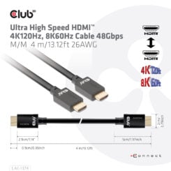 CLUB3D Ultra High Speed ​​HDMI™2.1 gecertificeerde kabel 4K120Hz, 144Hz 48Gbps M/V 4 Meter - Afbeelding 4