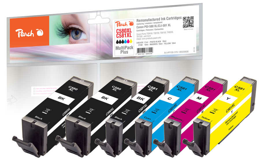 Peach PI100-379 inktcartridge 6 stuk(s) Compatibel Hoog (XL) rendement Zwart, Cyaan, Magenta, Geel - Afbeelding 2