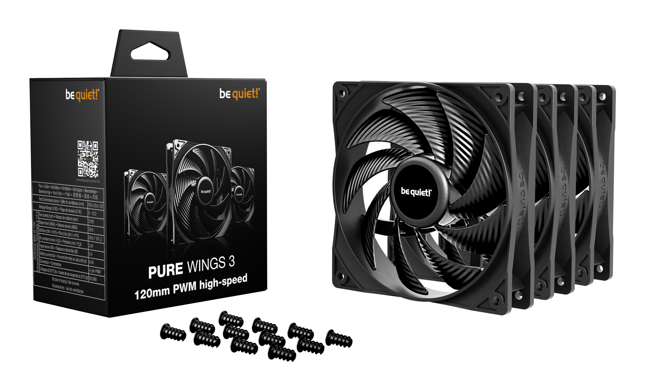 be quiet! Pure Wings 3 120 mm PWM high-speed Triple Pack Computer behuizing Ventilator 12 cm Zwart 3 stuk(s) - Afbeelding 4