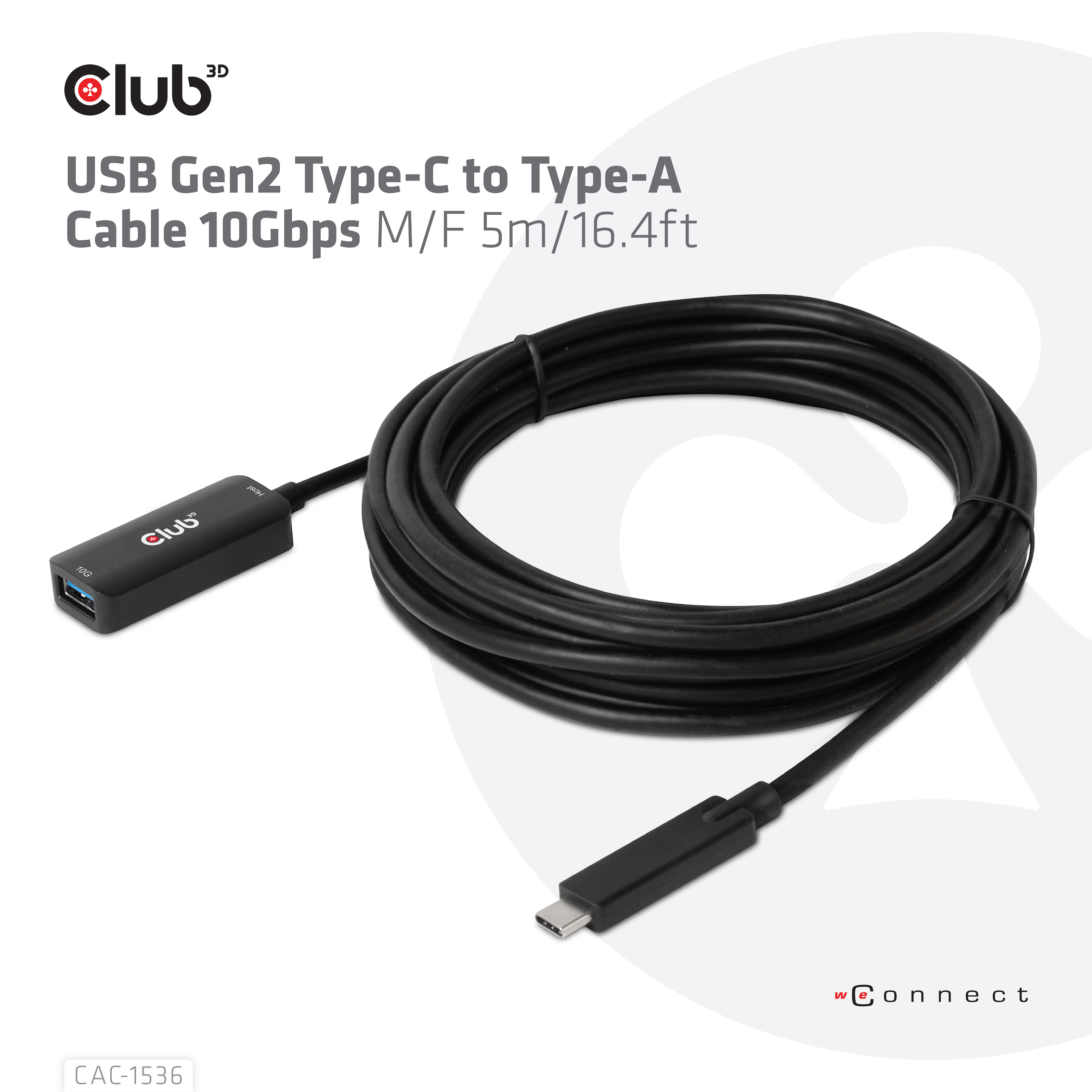 CLUB3D USB Gen2 Type-C to Type-A Cable 10Gbps M/V 5m - Afbeelding 3
