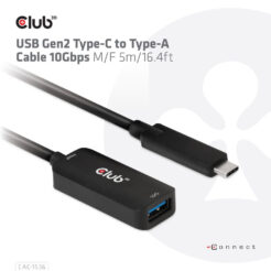 CLUB3D USB Gen2 Type-C to Type-A Cable 10Gbps M/V 5m - Afbeelding 9