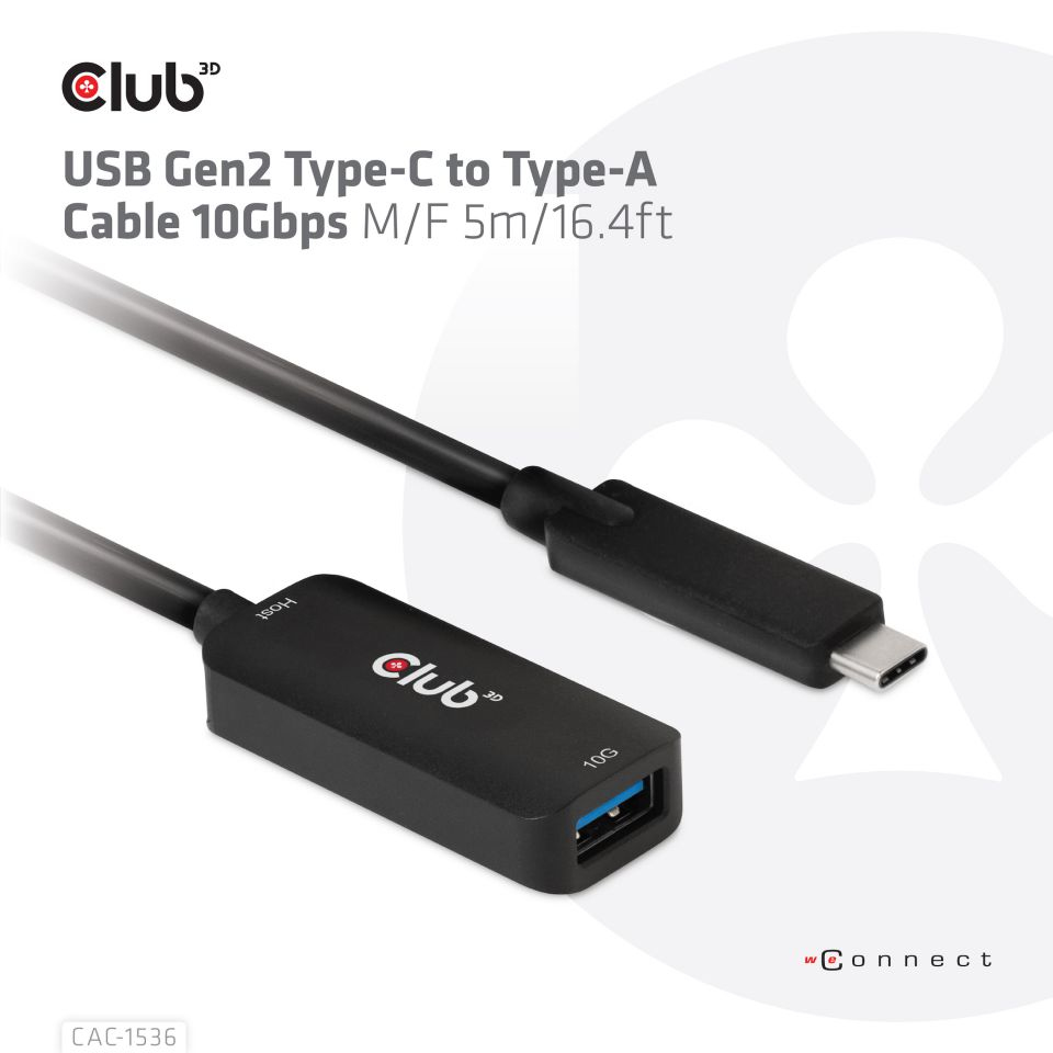 CLUB3D USB Gen2 Type-C to Type-A Cable 10Gbps M/V 5m - Afbeelding 9