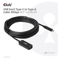 CLUB3D USB Gen2 Type-C to Type-A Cable 10Gbps M/V 5m - Afbeelding 8