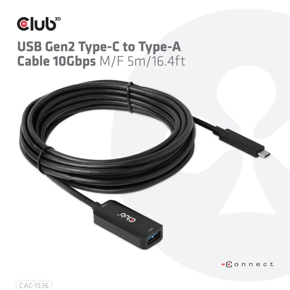CLUB3D USB Gen2 Type-C to Type-A Cable 10Gbps M/V 5m - Afbeelding 8