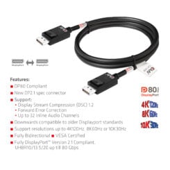 CLUB3D DisplayPort 2.1 Bi-Directional VESA DP80 Gecertificeerde kabel 4K240Hz, 8K60Hz or 10K30Hz M/M 1.2m/3.94ft - Afbeelding 6