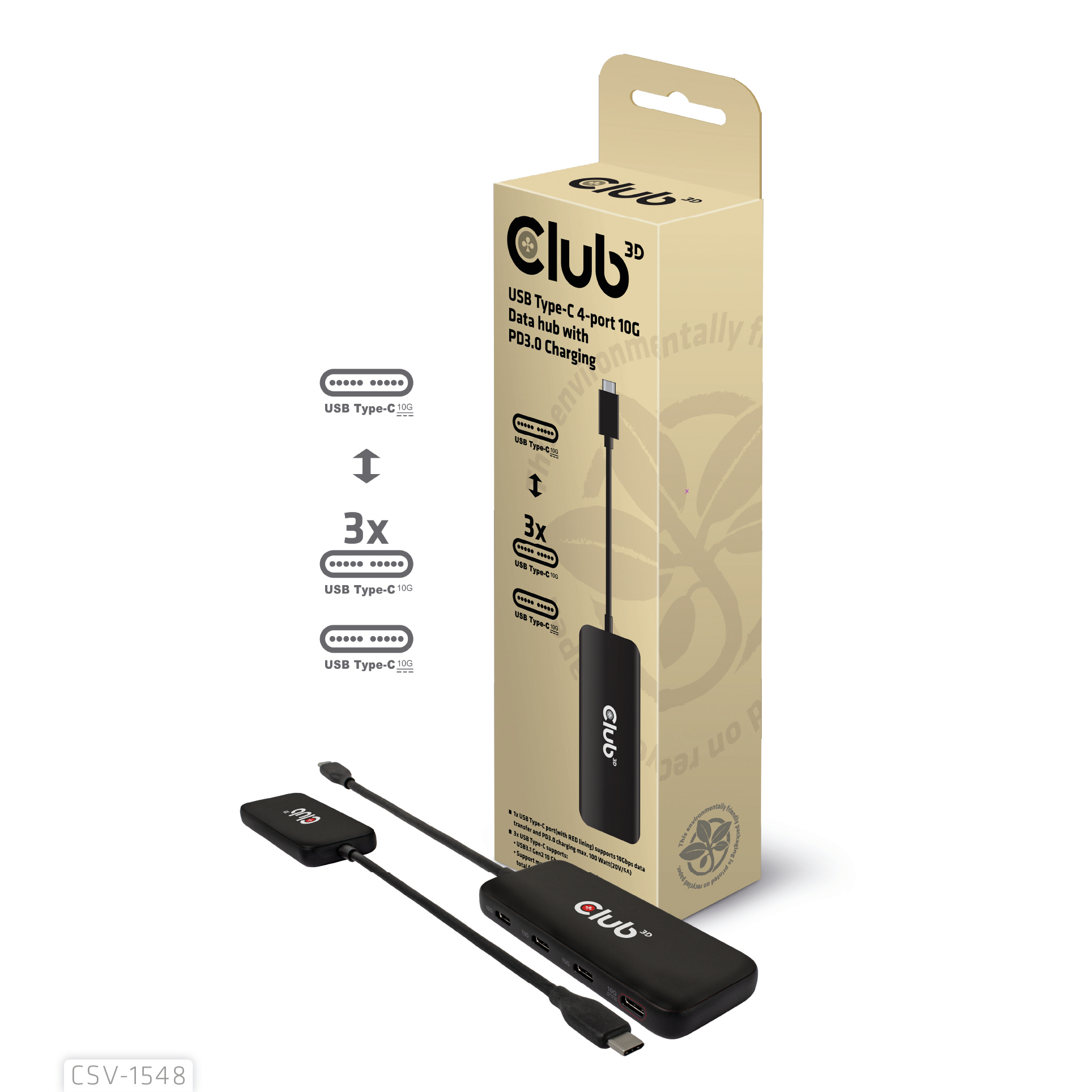 CLUB3D CSV-1548 interface hub USB 3.2 Gen 1 (3.1 Gen 1) Type-C Zwart - Afbeelding 3